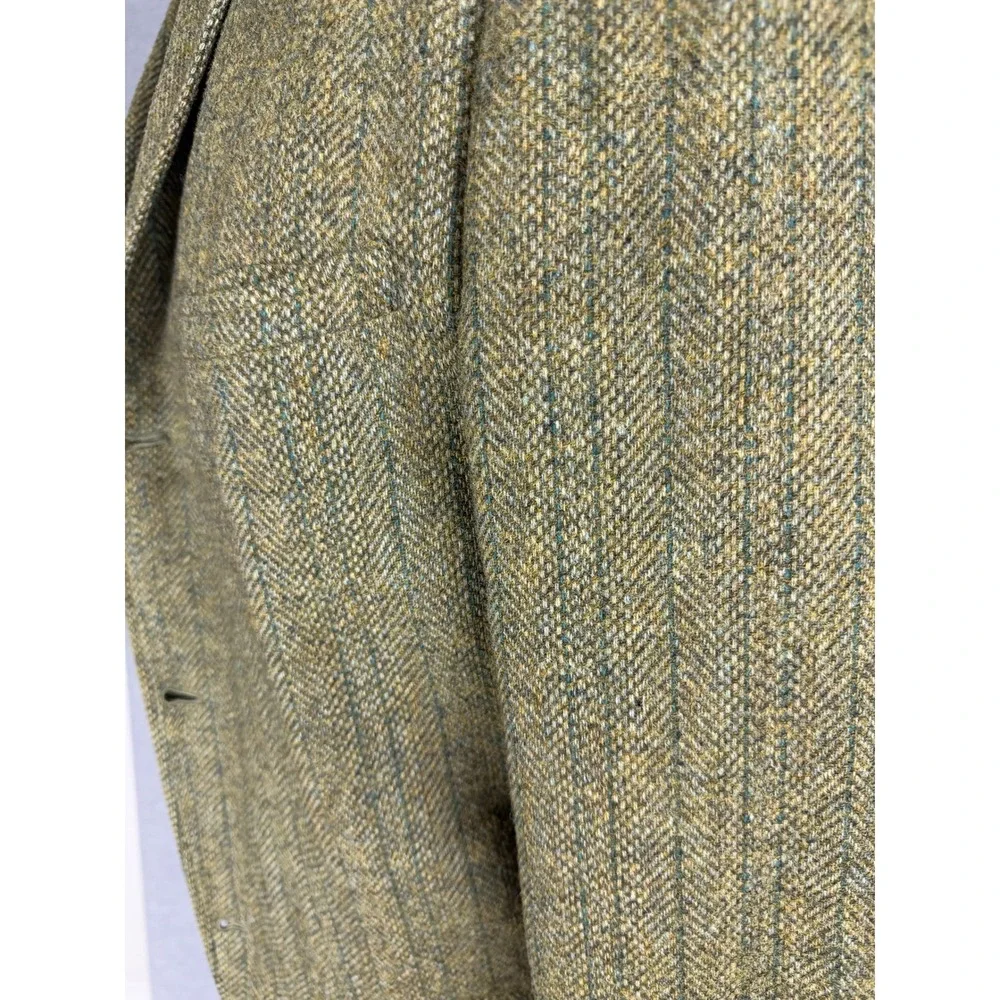 Vintage 60s Botany Future Executive Green Herringbone Wool Tweed Blazer 42R
